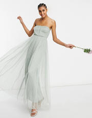Anaya Womens With Love Bridesmaid Tulle Bandeau Maxi Dress in Sage