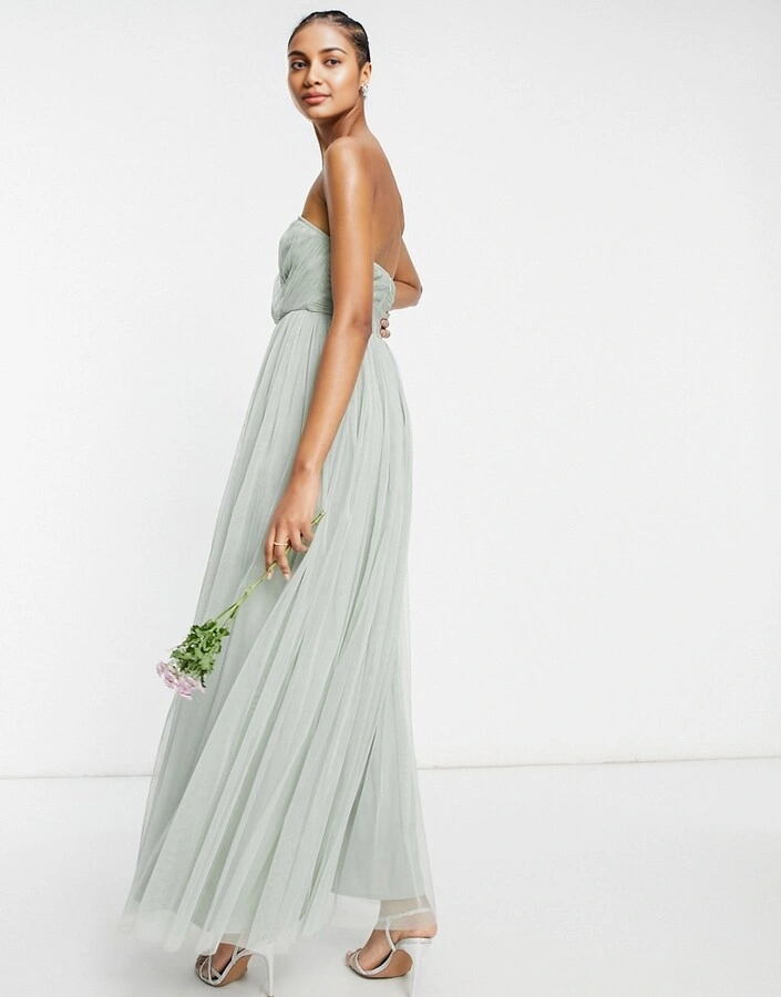 Anaya Womens With Love Bridesmaid Tulle Bandeau Maxi Dress in Sage