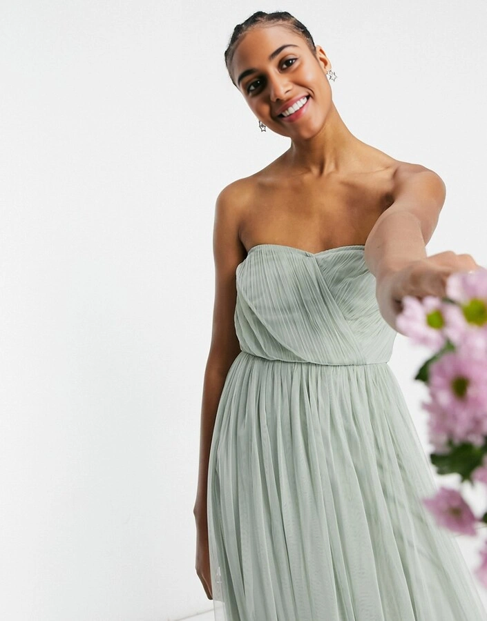 Anaya Womens With Love Bridesmaid Tulle Bandeau Maxi Dress in Sage