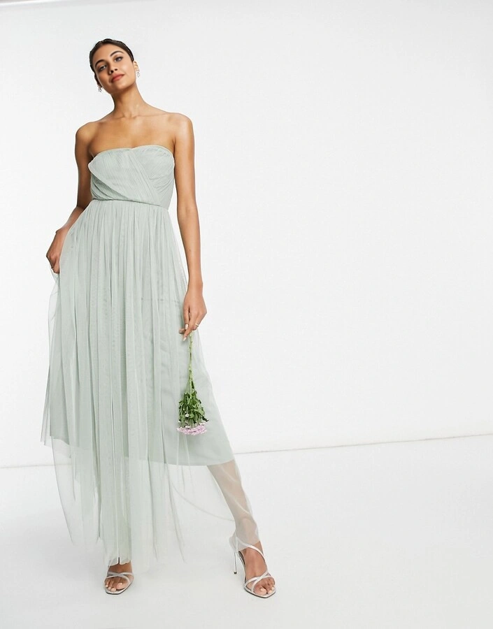 Anaya Womens With Love Bridesmaid Tulle Bandeau Maxi Dress in Sage