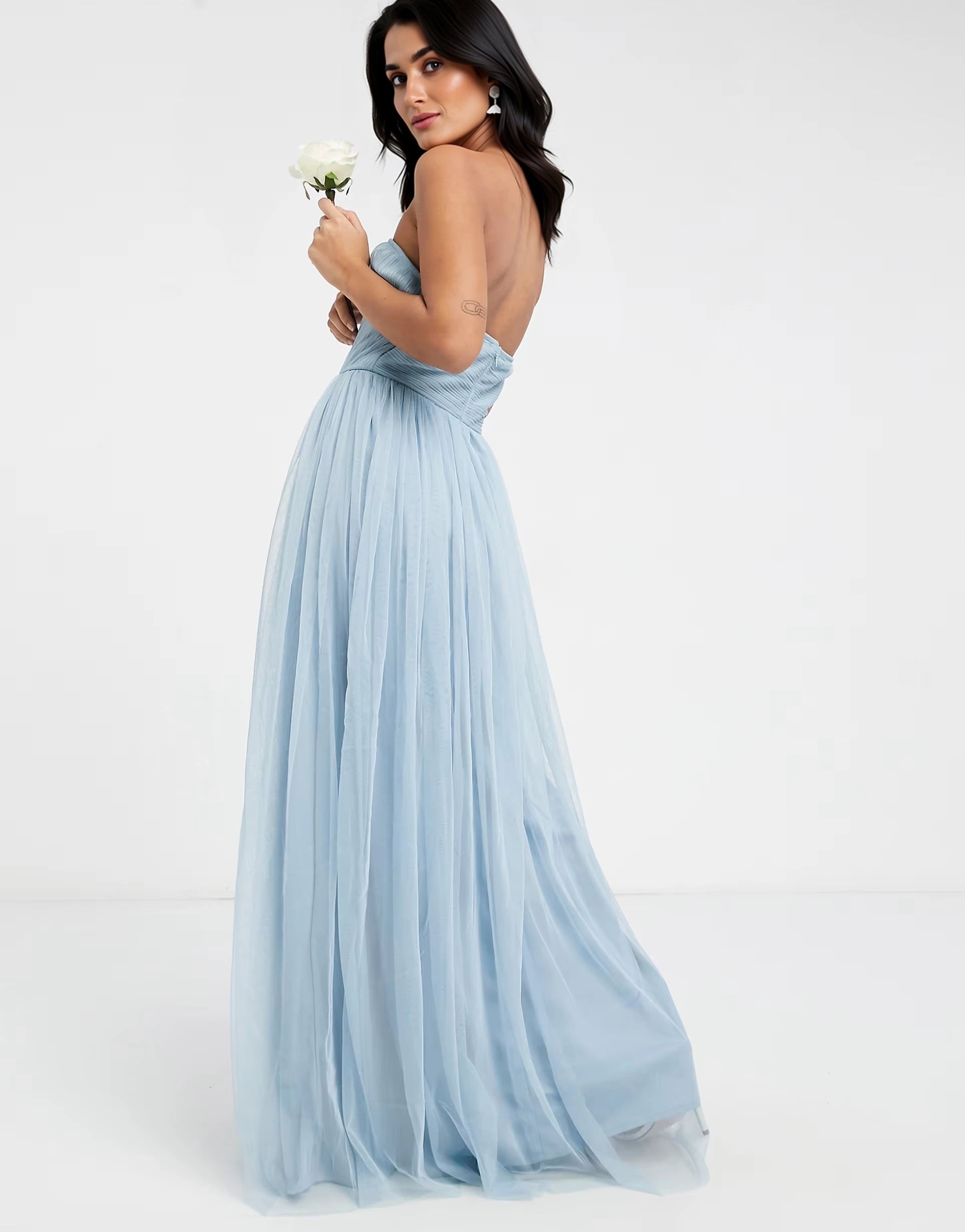 Womens Anaya With Love Petite Bridesmaid Tulle Bandeau Maxi Dress In Soft Blue