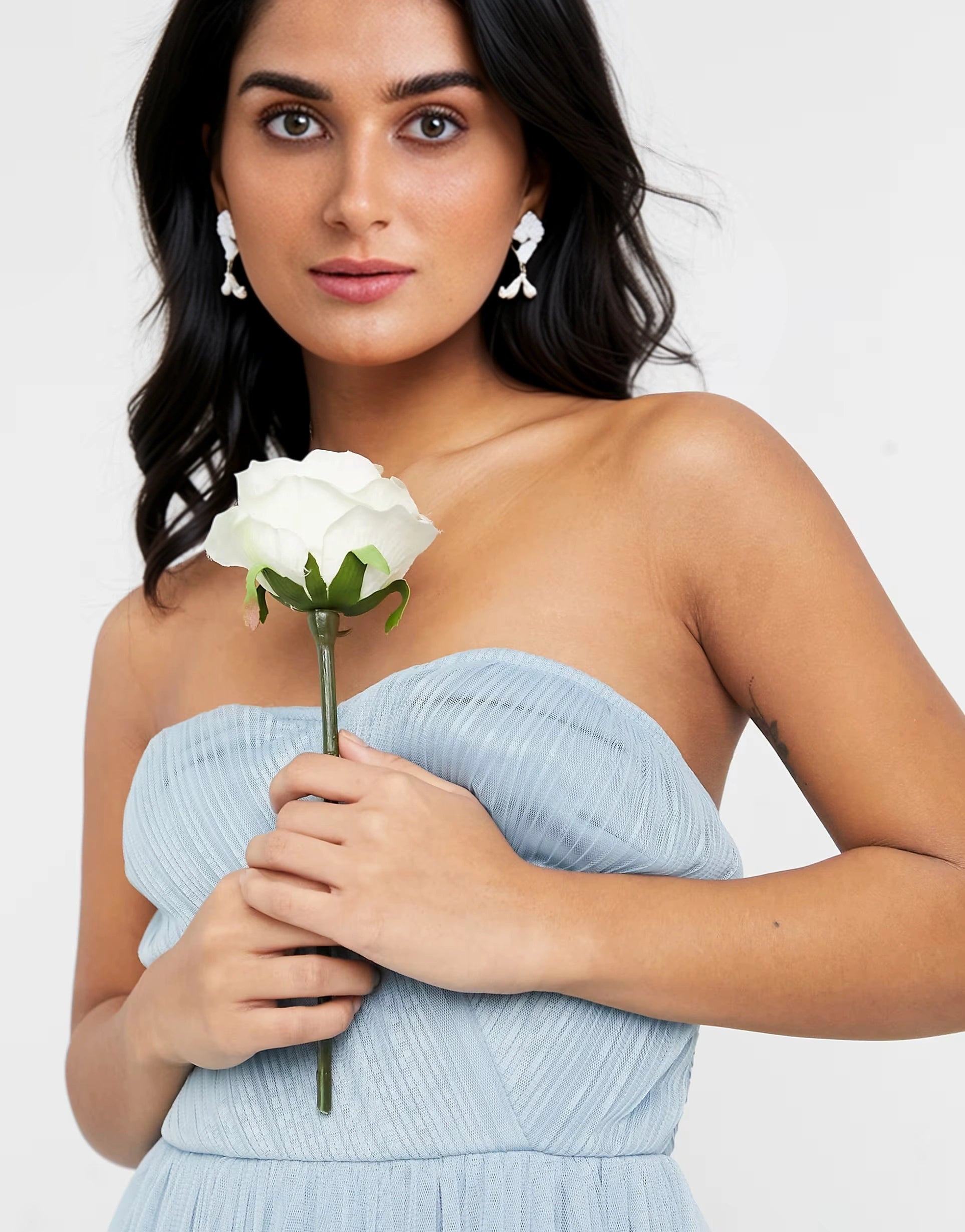 Womens Anaya With Love Petite Bridesmaid Tulle Bandeau Maxi Dress In Soft Blue