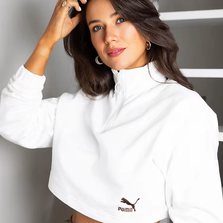 Womens Puma X Stef Fit Cropped Half Zip Sweatshirt in Off White