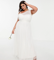 Anaya Plus Womens With Love Tulle One Shoulder Maxi Dress in White
