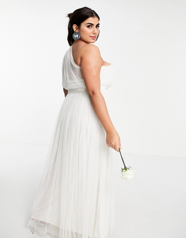 Anaya Plus Womens With Love Tulle One Shoulder Maxi Dress in White