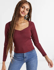 Womens Monki Monique Long Sleeve Top in Wine