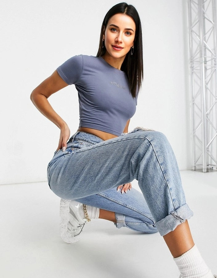 ellesse Womens Crop Top With Diamante Logo in Blue
