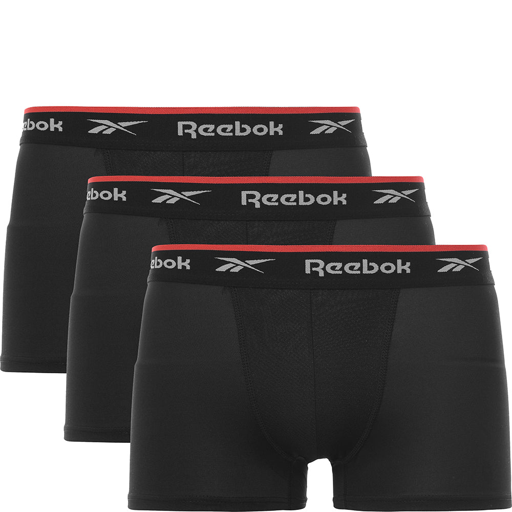 Reebok Men's 3-Pack Black Sports Trunks