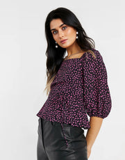 Womens New Look Square Neck Textured Top In Black Pattern