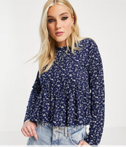 Wednesday's Girl Womens Relaxed Smock Top With Peplum Hem in Ditsy Floral Print