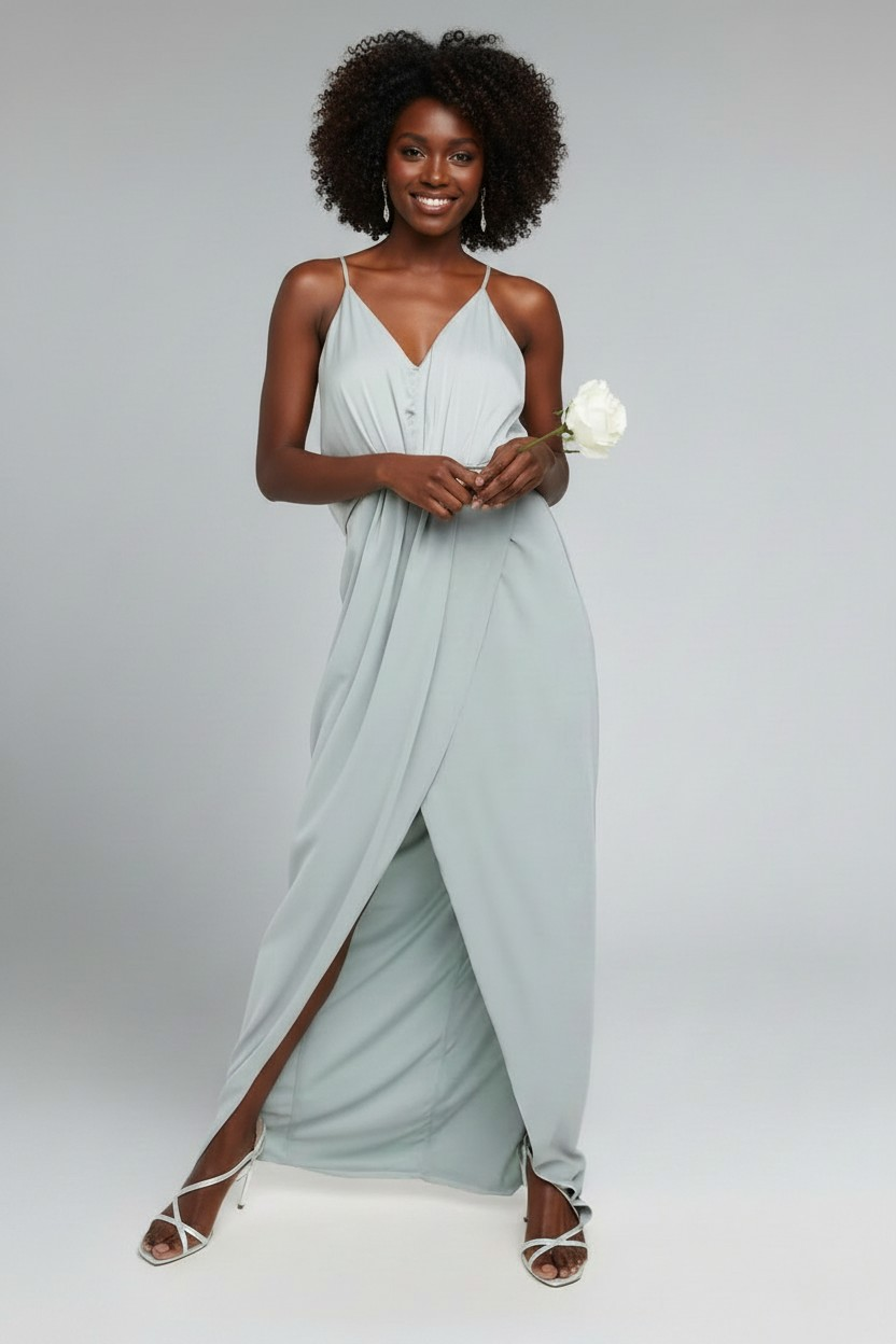 TFNC bridesmaid satin halterneck top maxi dress in sage