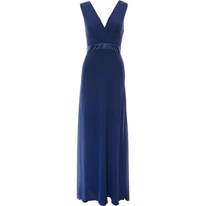 TFNC Women's Navy Plunge Front Bow Back Maxi Dress