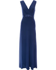 TFNC Women's Navy Plunge Front Bow Back Maxi Dress