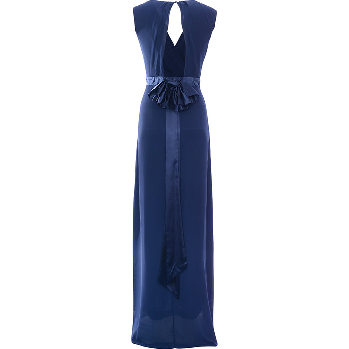 TFNC Women's Navy Plunge Front Bow Back Maxi Dress