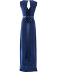 TFNC Women's Navy Plunge Front Bow Back Maxi Dress