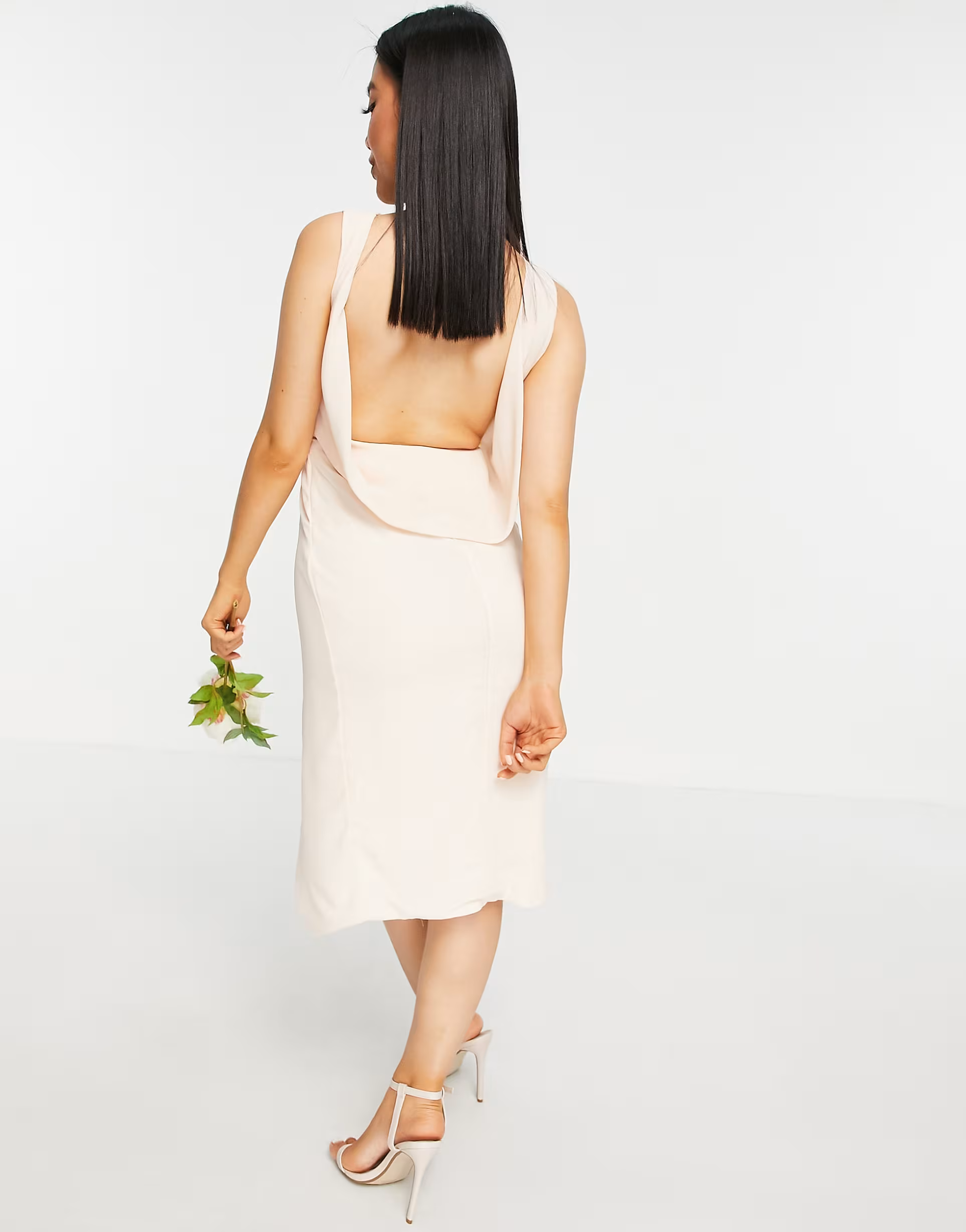 TFNC Womens Petite Bridesmaid Cowl Back Midi Dress With Split in Light Blush