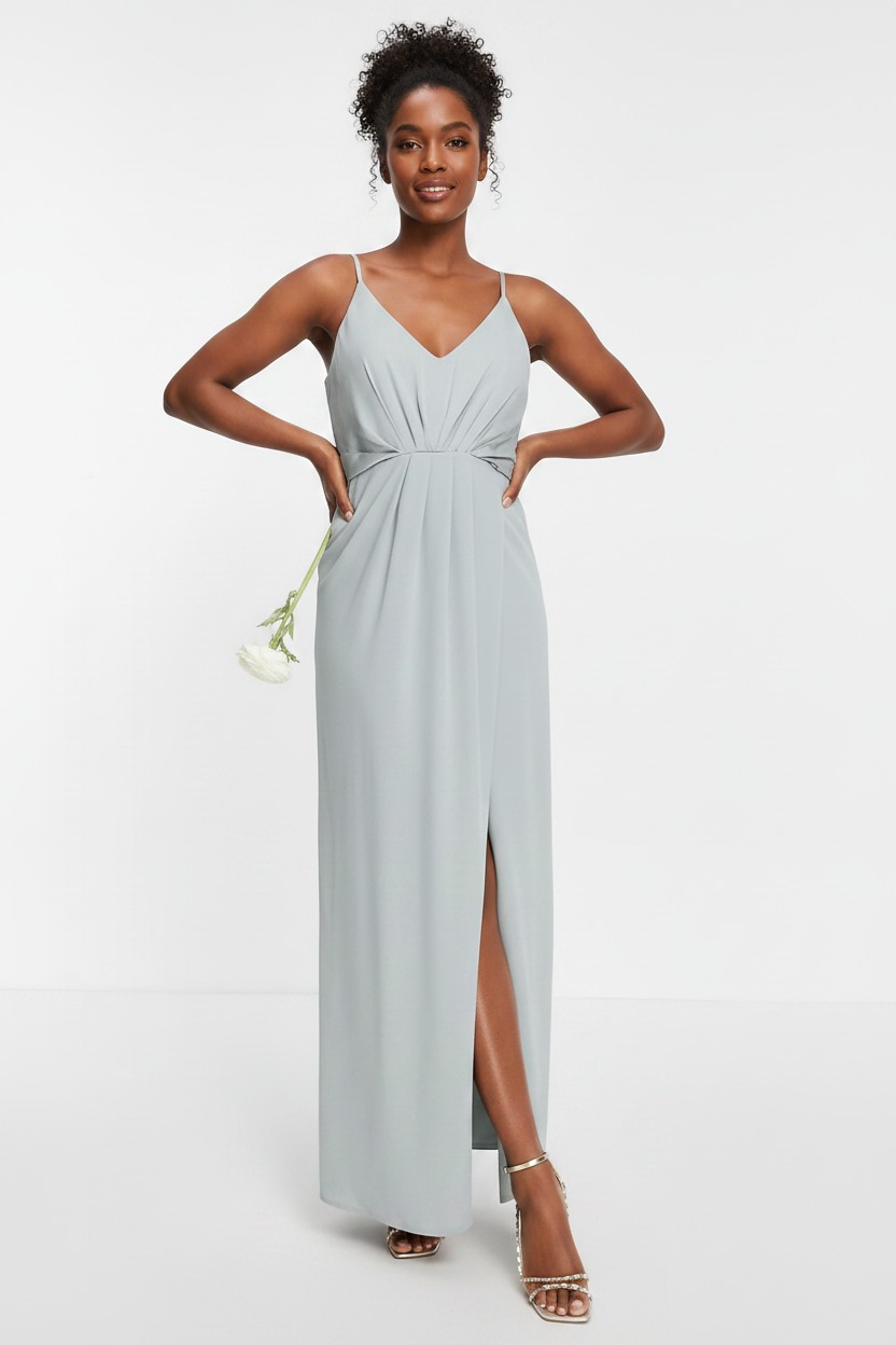 TFNC Womens Tall Bridesmaid Satin Halterneck Top Maxi Dress in Sage In Green