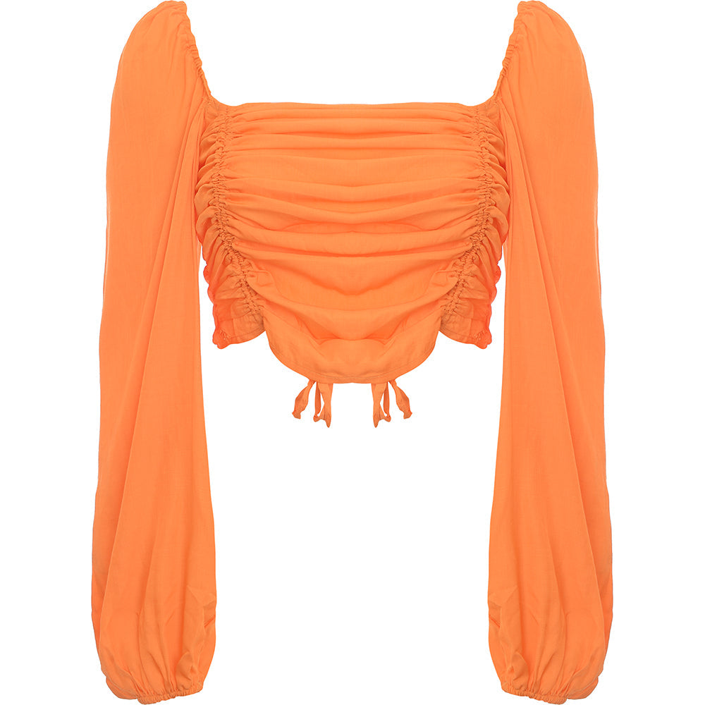 Urban Bliss Women's Orange Ruched Crop Top