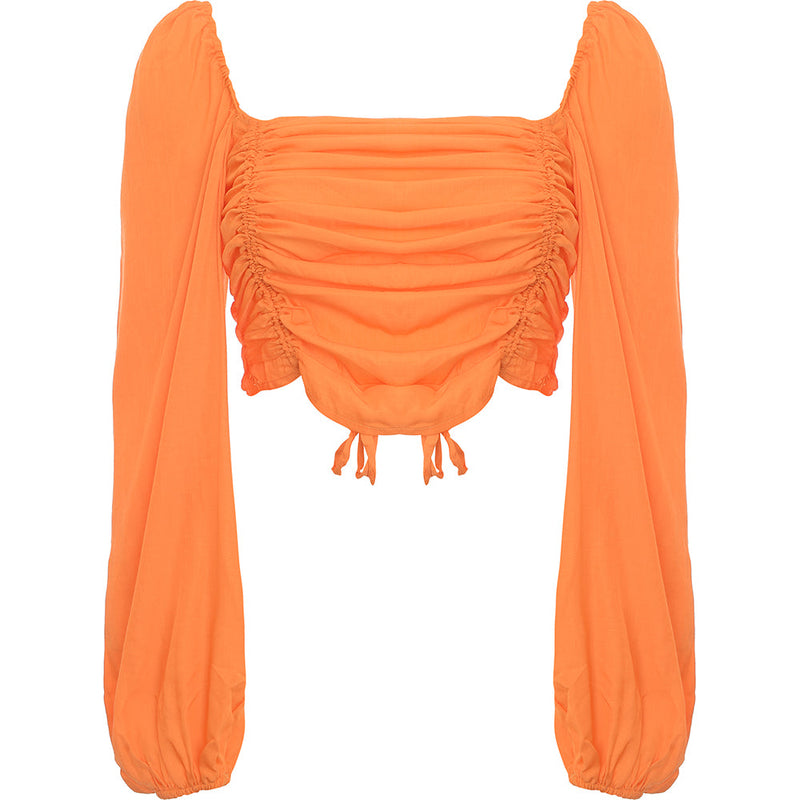 Urban Bliss Women's Orange Ruched Crop Top