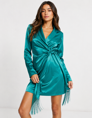 Saint Genies Womens Blazer Dress With Fringe in Emerald Green