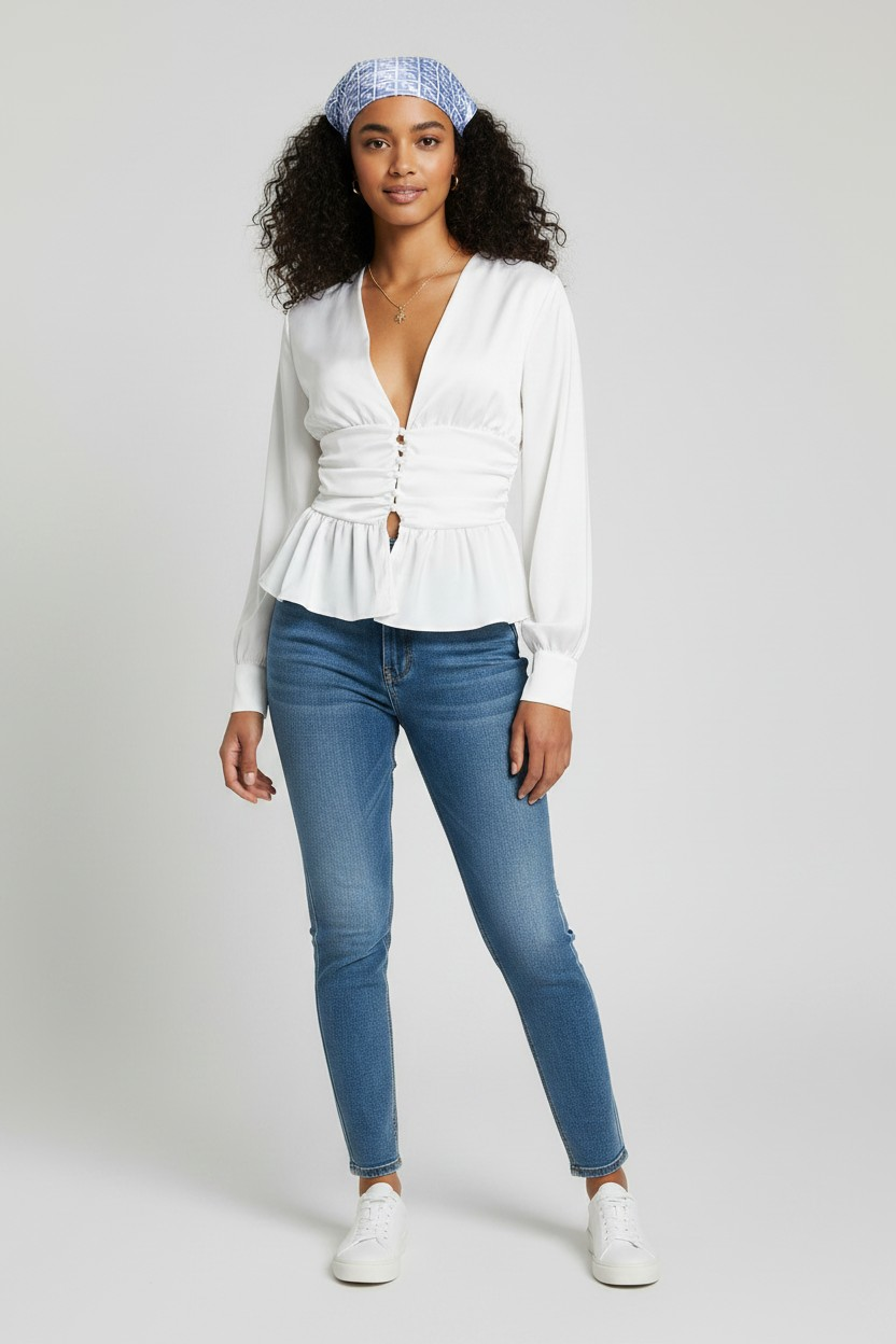In The Style Womens Plunge Front Button Top in Ivory