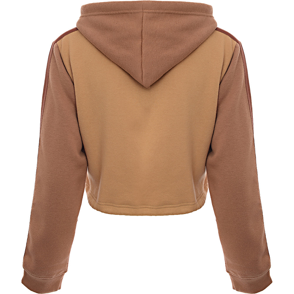 Lasula Women&#39;s Tan Contrast Cropped Zip Through Hoodie