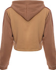 Lasula Women's Tan Contrast Cropped Zip Through Hoodie