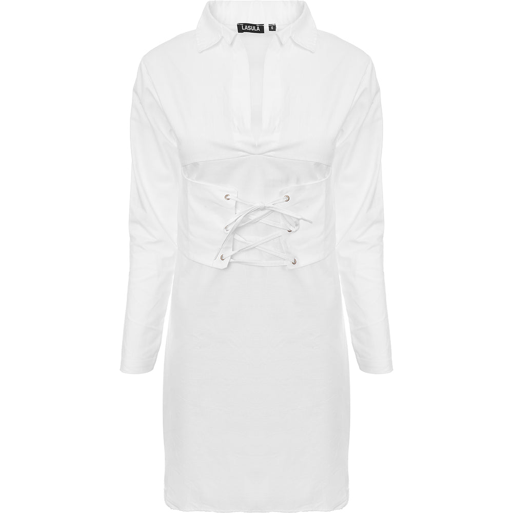 Lasula Women's Corset-Detail Shirt Dress