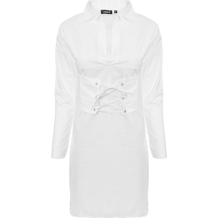 Lasula Women's Corset-Detail Shirt Dress