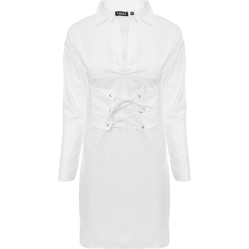 Lasula Women's Corset-Detail Shirt Dress