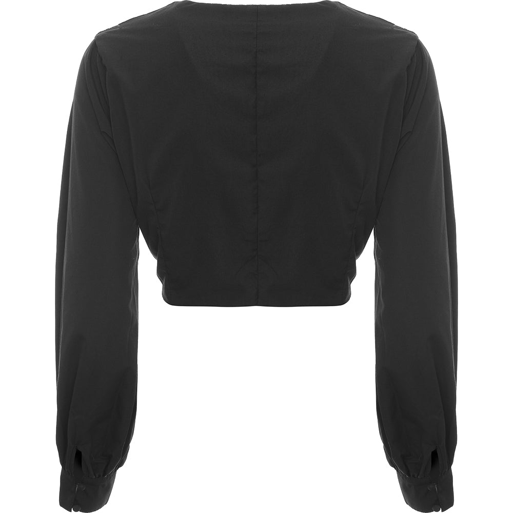 Koco & K Women's Black Volume Sleeve Crop Top