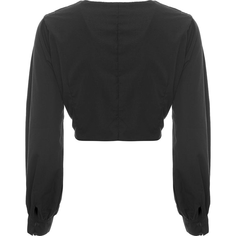 Koco & K Women's Black Volume Sleeve Crop Top