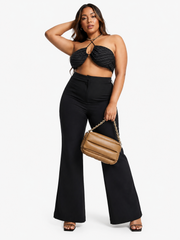 Koco & K Plus Womens Wide Leg Flare Trousers In Black