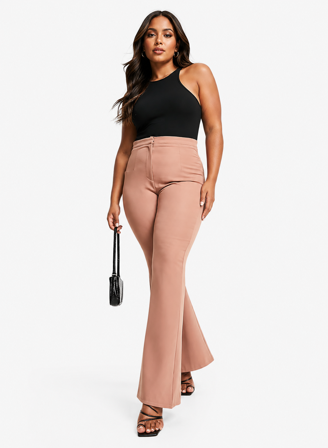 Koco & K Plus Womens Wide Leg Flare Trouser in Tan