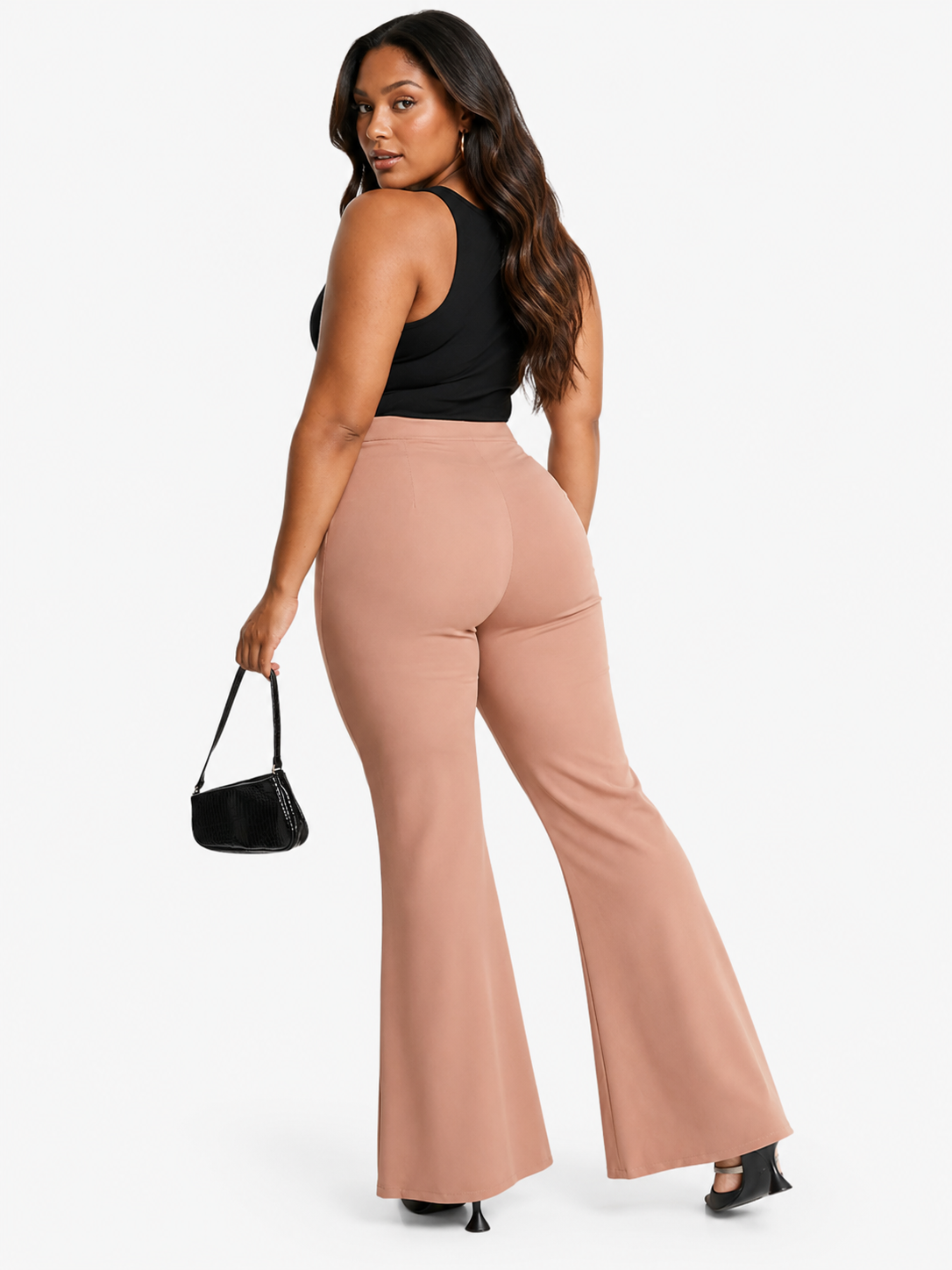 Koco & K Plus Womens Wide Leg Flare Trouser in Tan