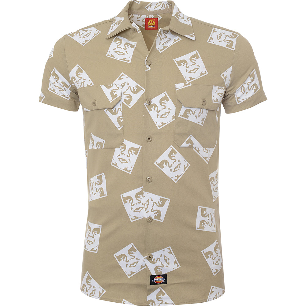 Dickies X Obey Men's Khaki Short Sleeve Work Shirt