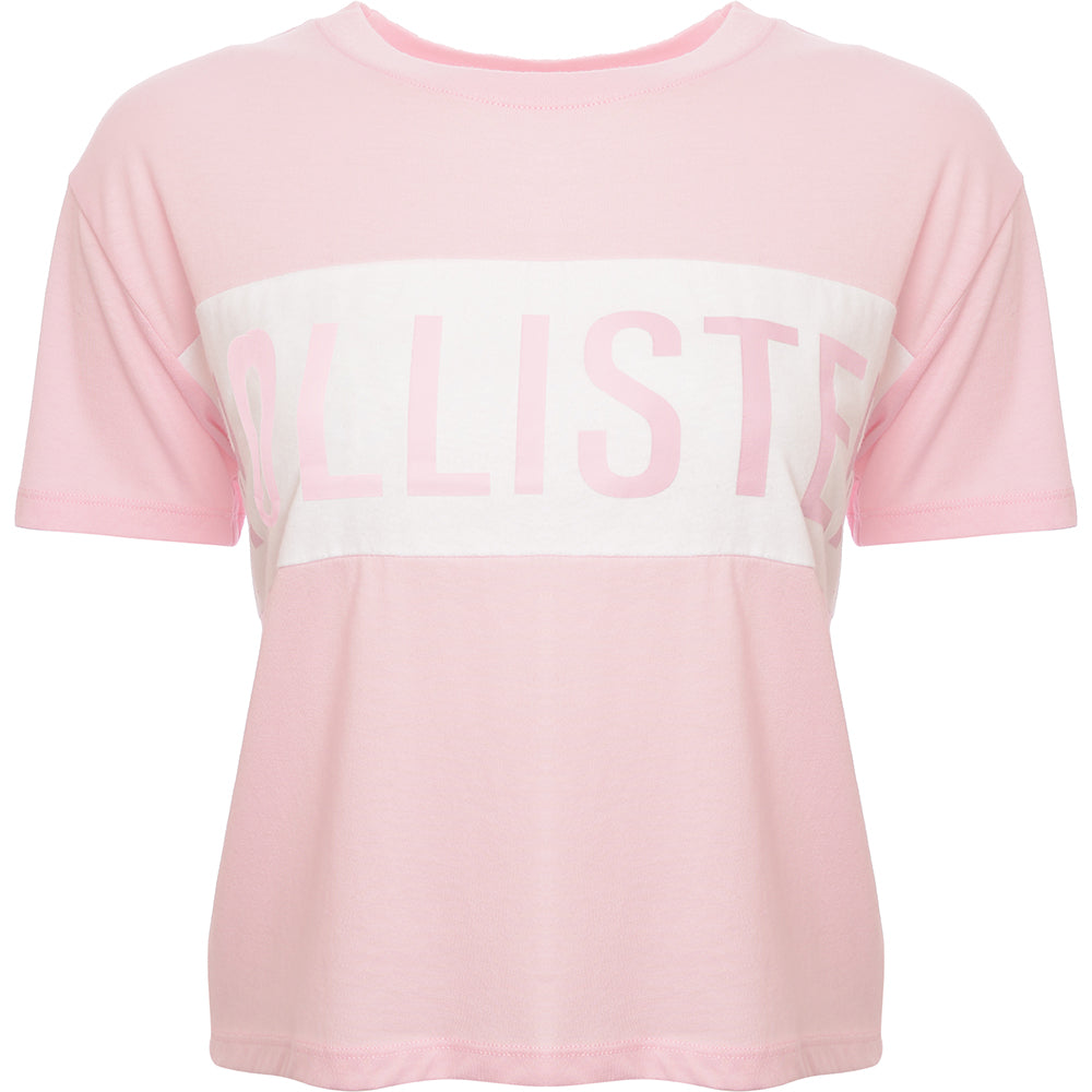 Hollister Women's Pink Logo Stripe T-Shirt