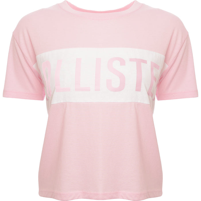 Hollister Women's Pink Logo Stripe T-Shirt