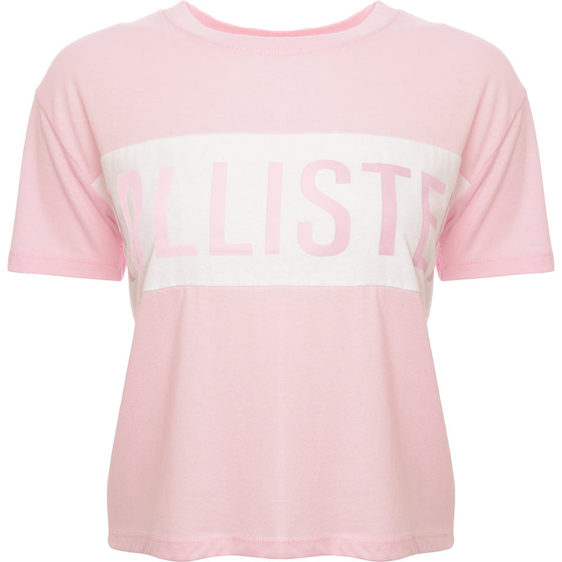 Hollister Women's Pink Logo Stripe T-Shirt