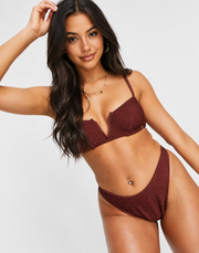 Free Society Womens Mix & Match Crinkle Deep V Bikini Top In Brown