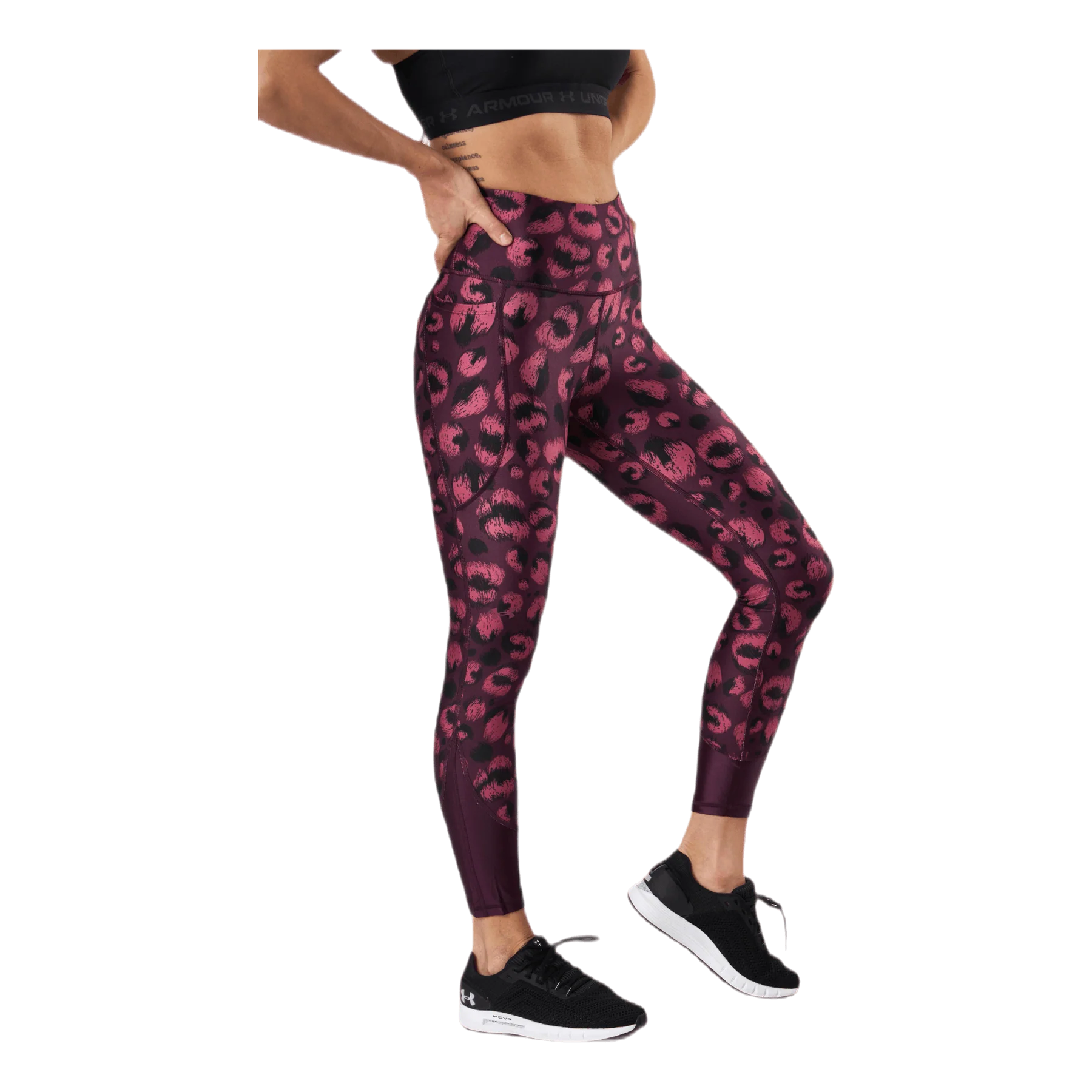 Under Armour Womens Training Heatgear Tonal 7/8 Crop Leggings in Pink Print