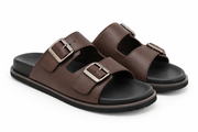 Mens Truffle Collection Faux Leather Buckle Sliders In Brown