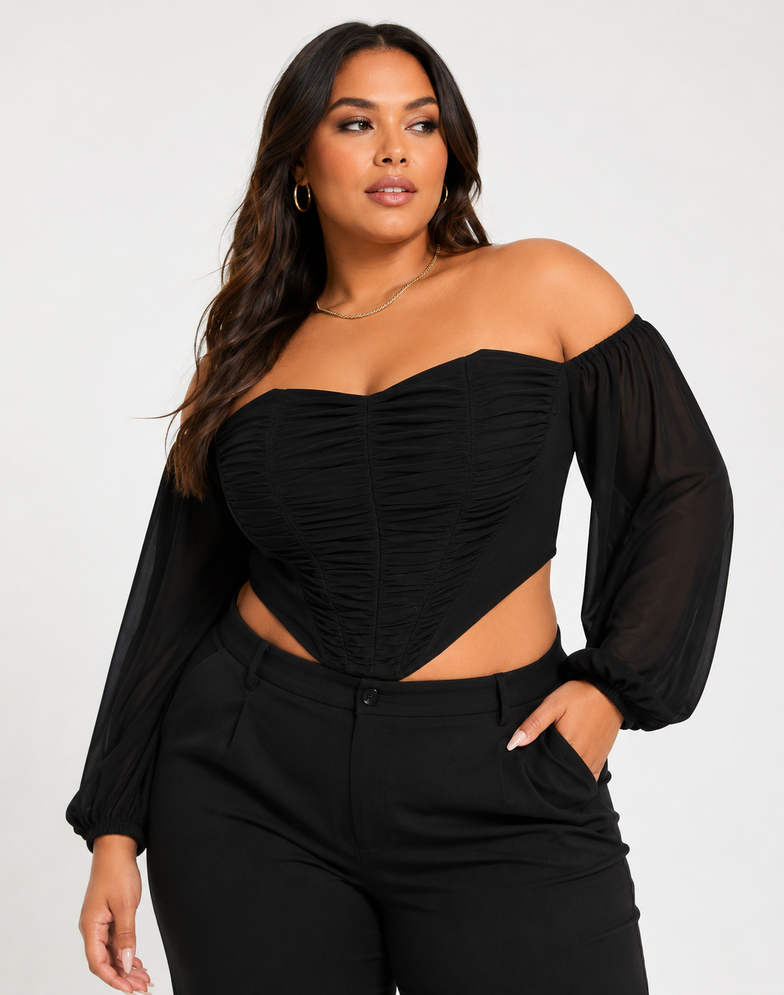 Jaded Rose Plus Womens Off Shoulder Ruched Corset Top In Black