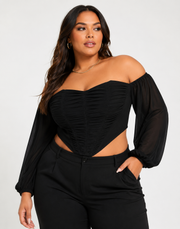 Jaded Rose Plus Womens Off Shoulder Ruched Corset Top In Black