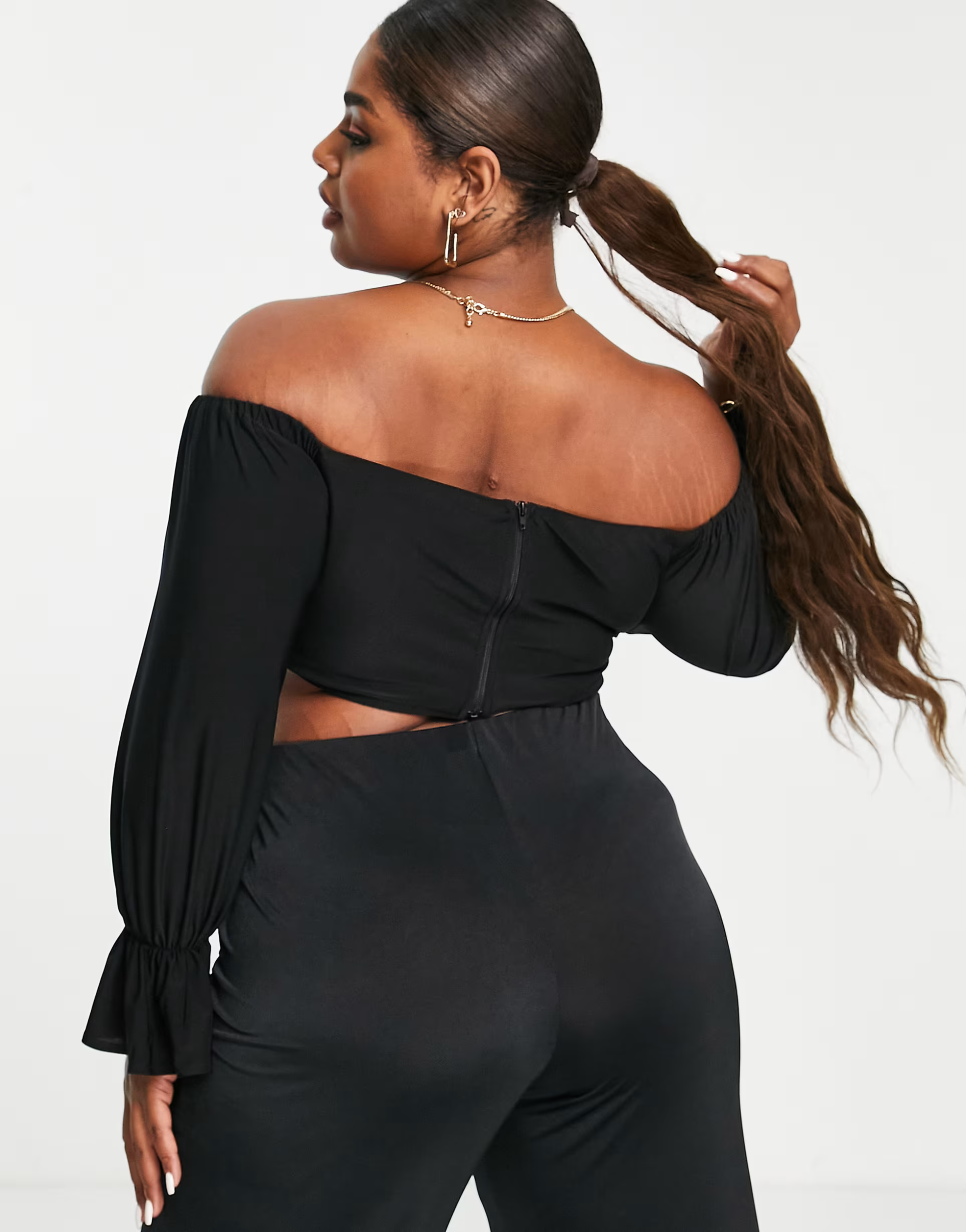Jaded Rose Plus Womens Off Shoulder Ruched Corset Top In Black
