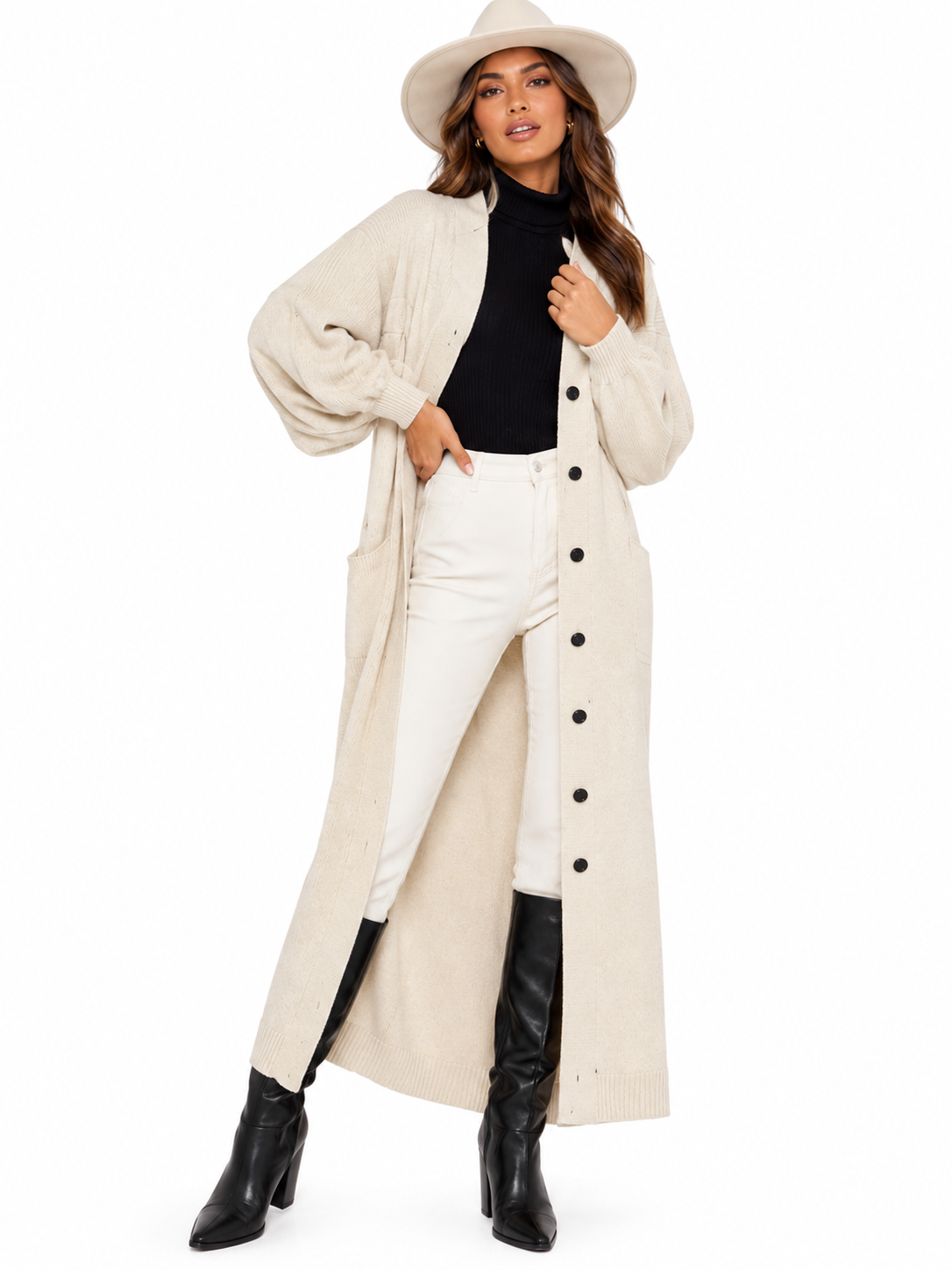 In The Style Womens X Lorna Luxe Long Line Cardi in Camel