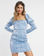 Collective The Label Womens Corset Detail Mini Dress in Metallic Blue Floral