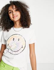Typo Womens Classic T-Shirt In White With Tie Dye Motif