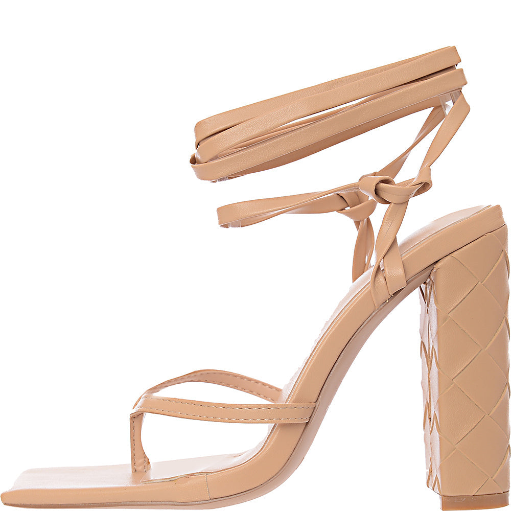 Simmi Shoes Womens Heera Woven Block Heel Sand in Beige