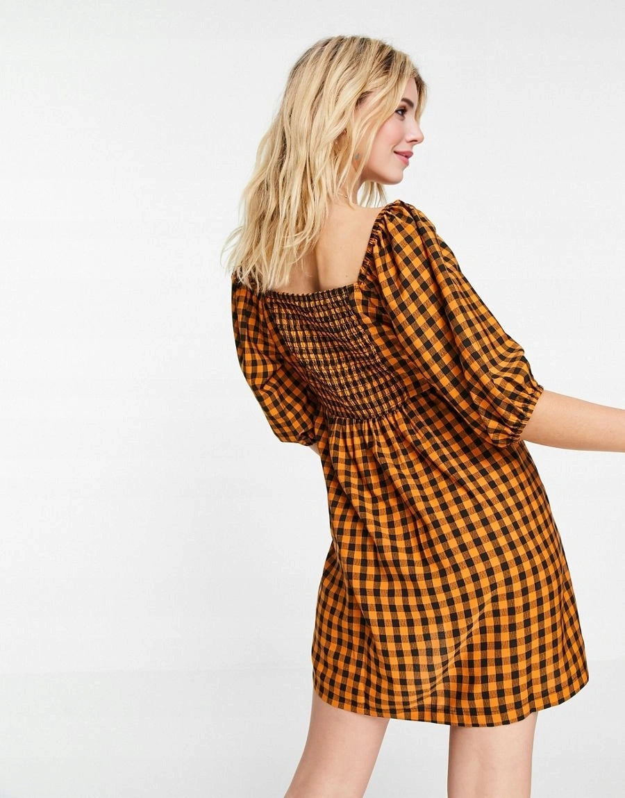 Wednesday's Girl Womens Mini Smock Dress With Puff Sleeves in Contrast Gingham